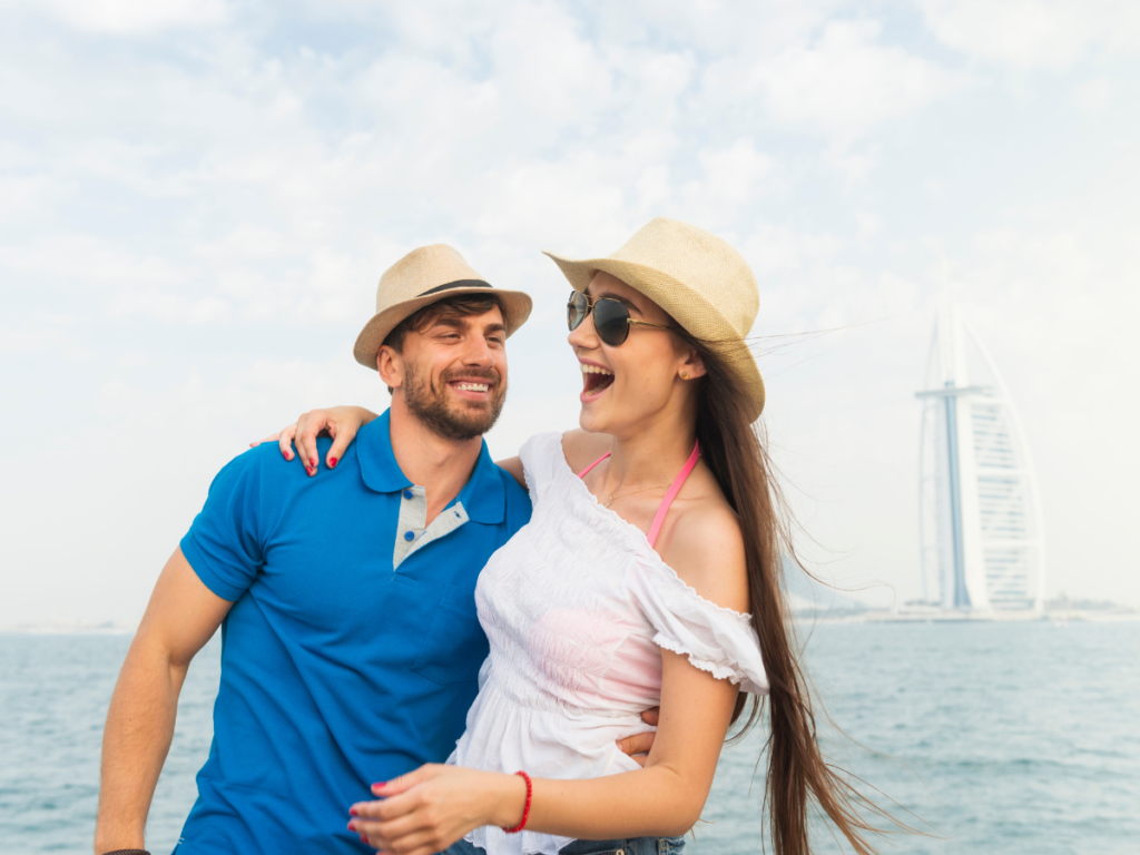 A laughing couple is an example of love and good mental health. 