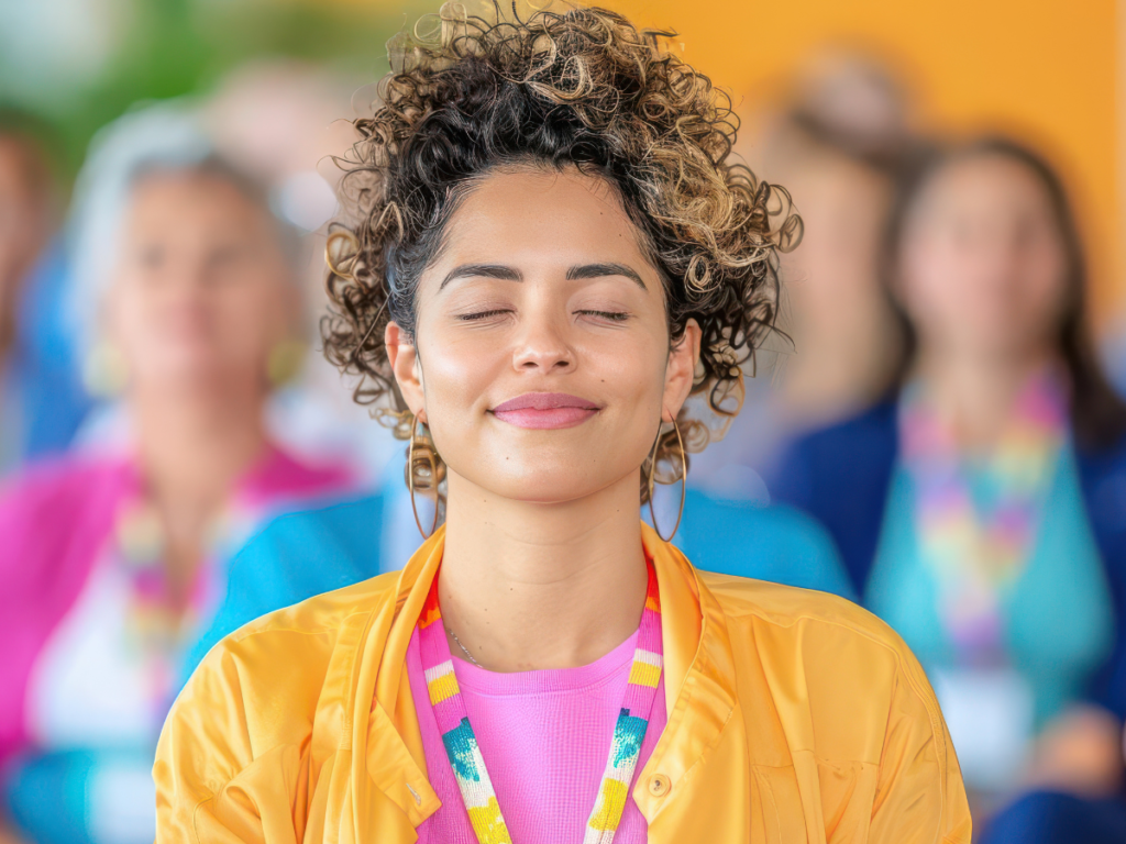 A woman enjoys the positive mental health effects of meditation. 