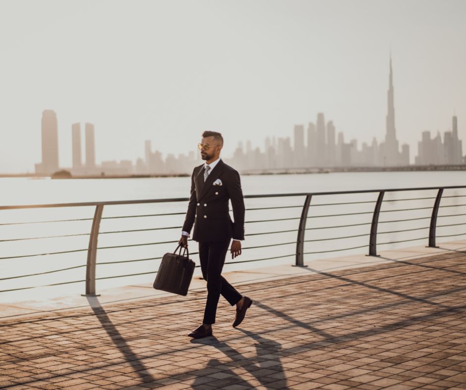 A high-functioning man shows no anxiety as he walks along a city road.